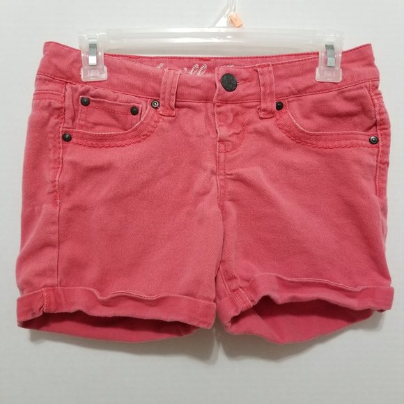 Vanilla Star shorts 5 colored denim cuffed button flap pockets tonal embroidery - Picture 1 of 15